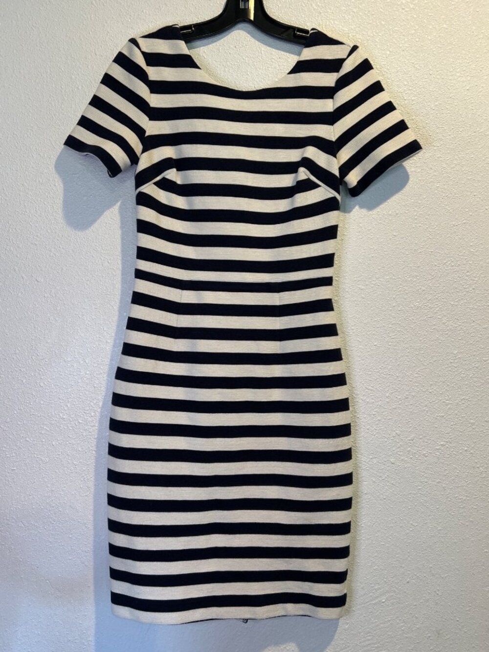 Boden Striped Midi Dress Women's Us 6R  Navy White Short Sleeve Stretch